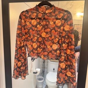 Floral Sheer Bell Sleeve Top